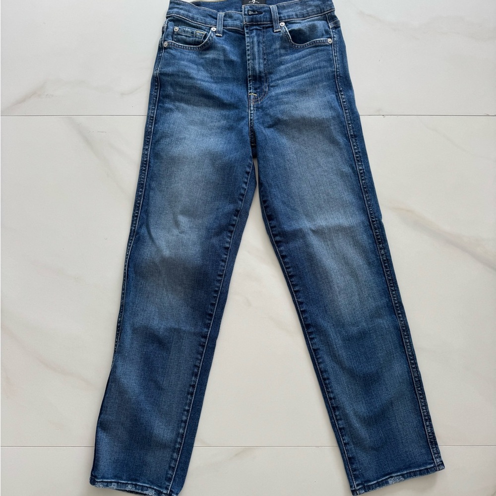 7 For All Mankind Women's high waist cropped straight Blue  Jeans
